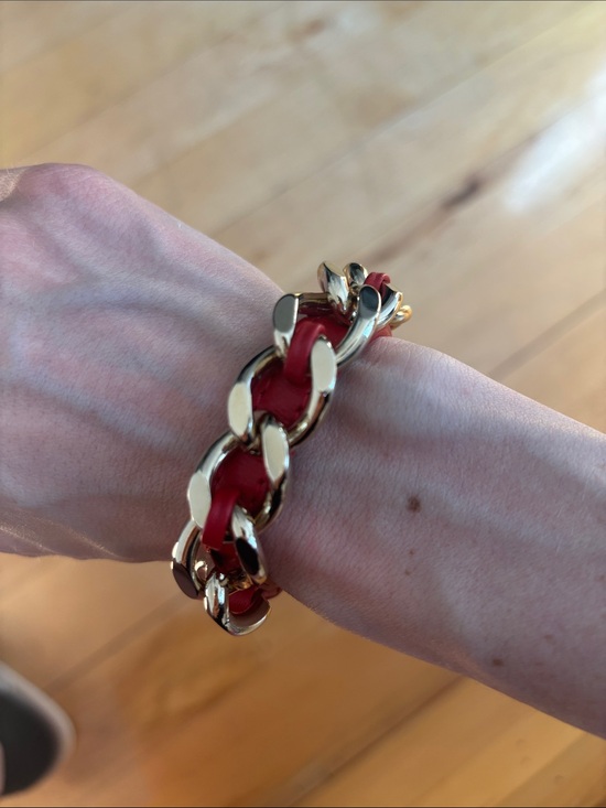 Burberry Jewelry - Burberry Gold Chain Bracelet with Red Leather